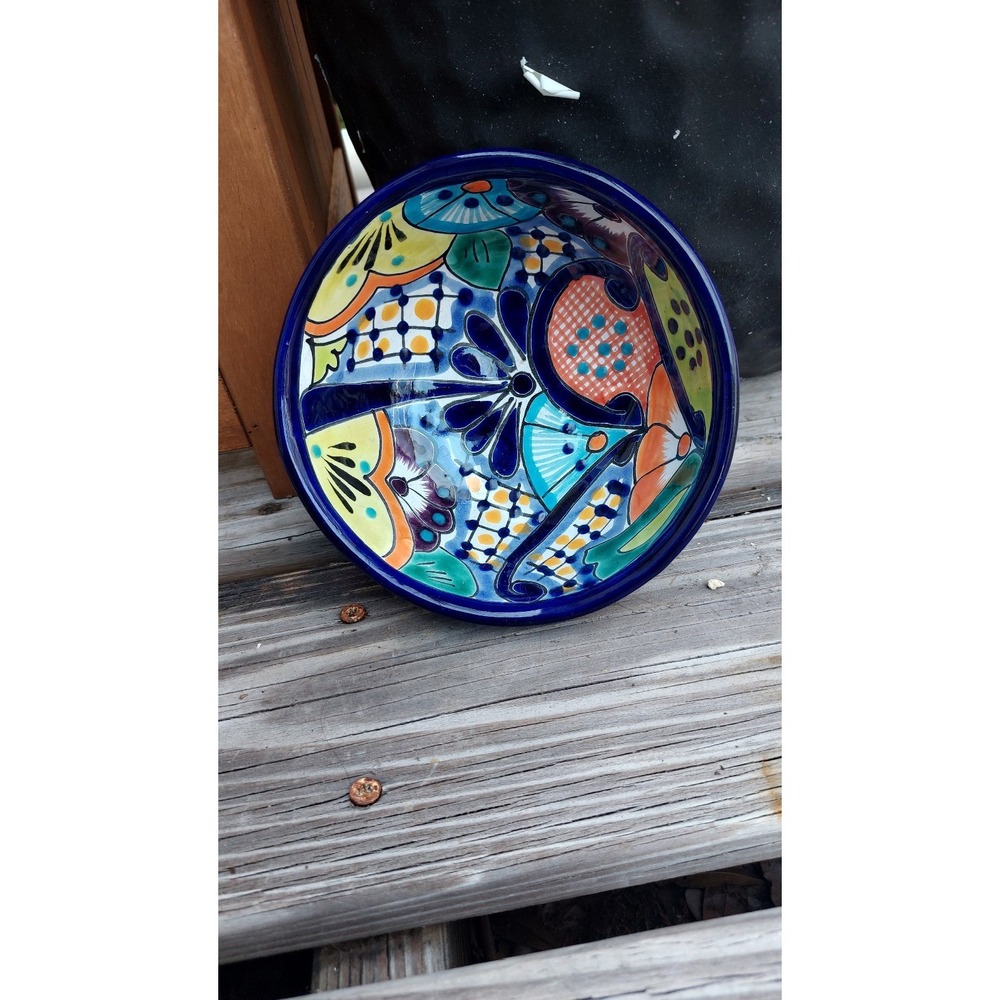 Talavera LF Pottery Small Serving Bowl 5.5"Multicolered Floral Tripod Feet Bowl